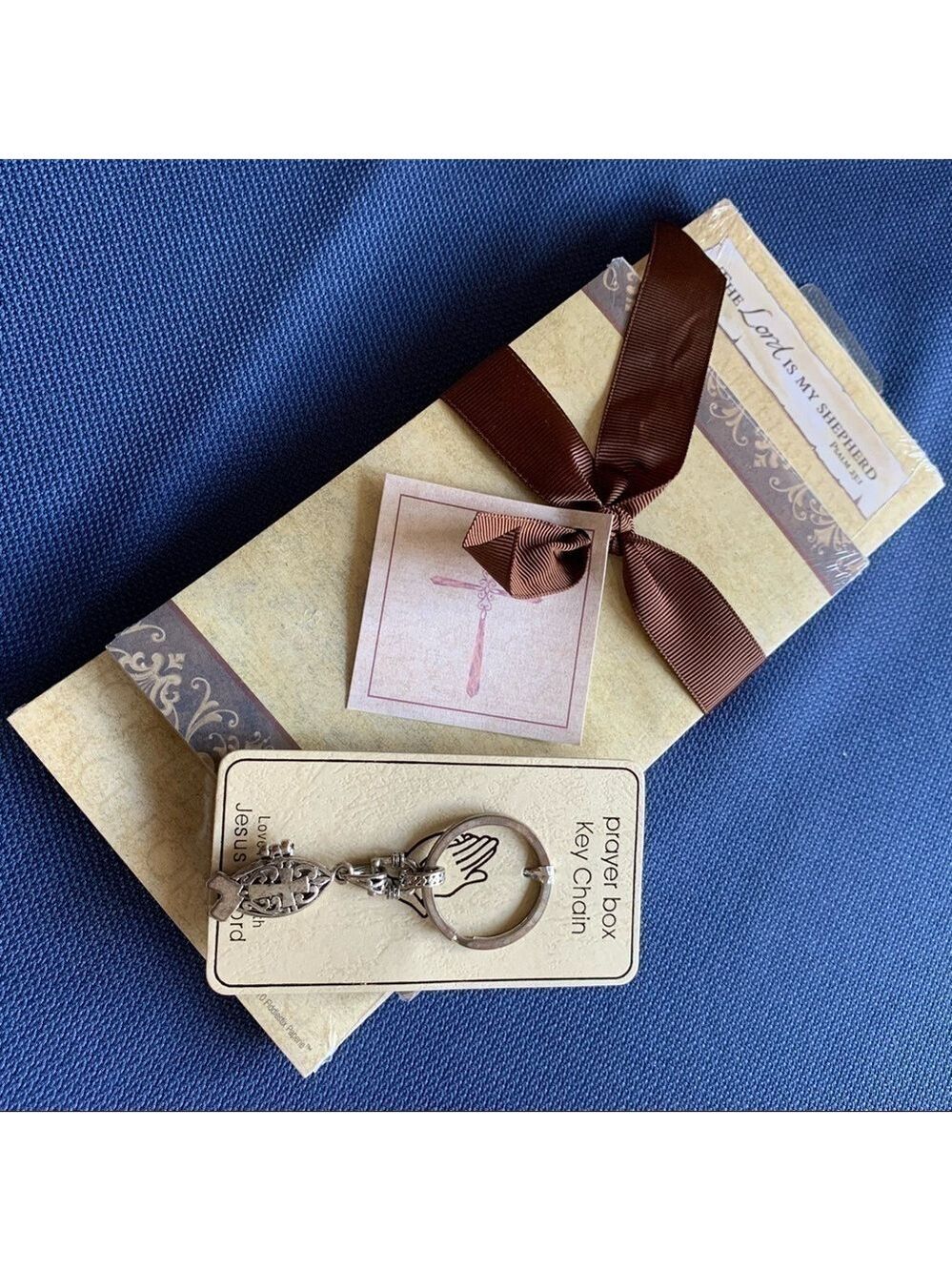 Silver Prayer Box Locket Keychain Notepad Stationery Gift Set Large